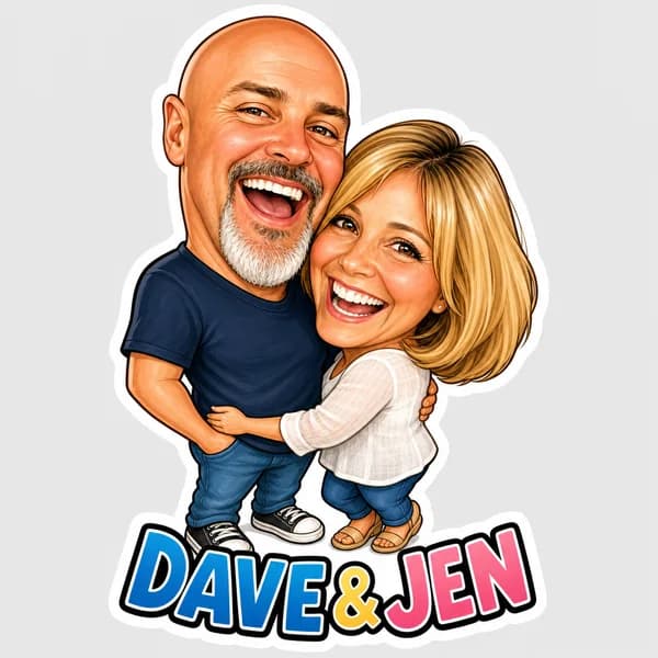 A caricature sticker of a couple made from their photo